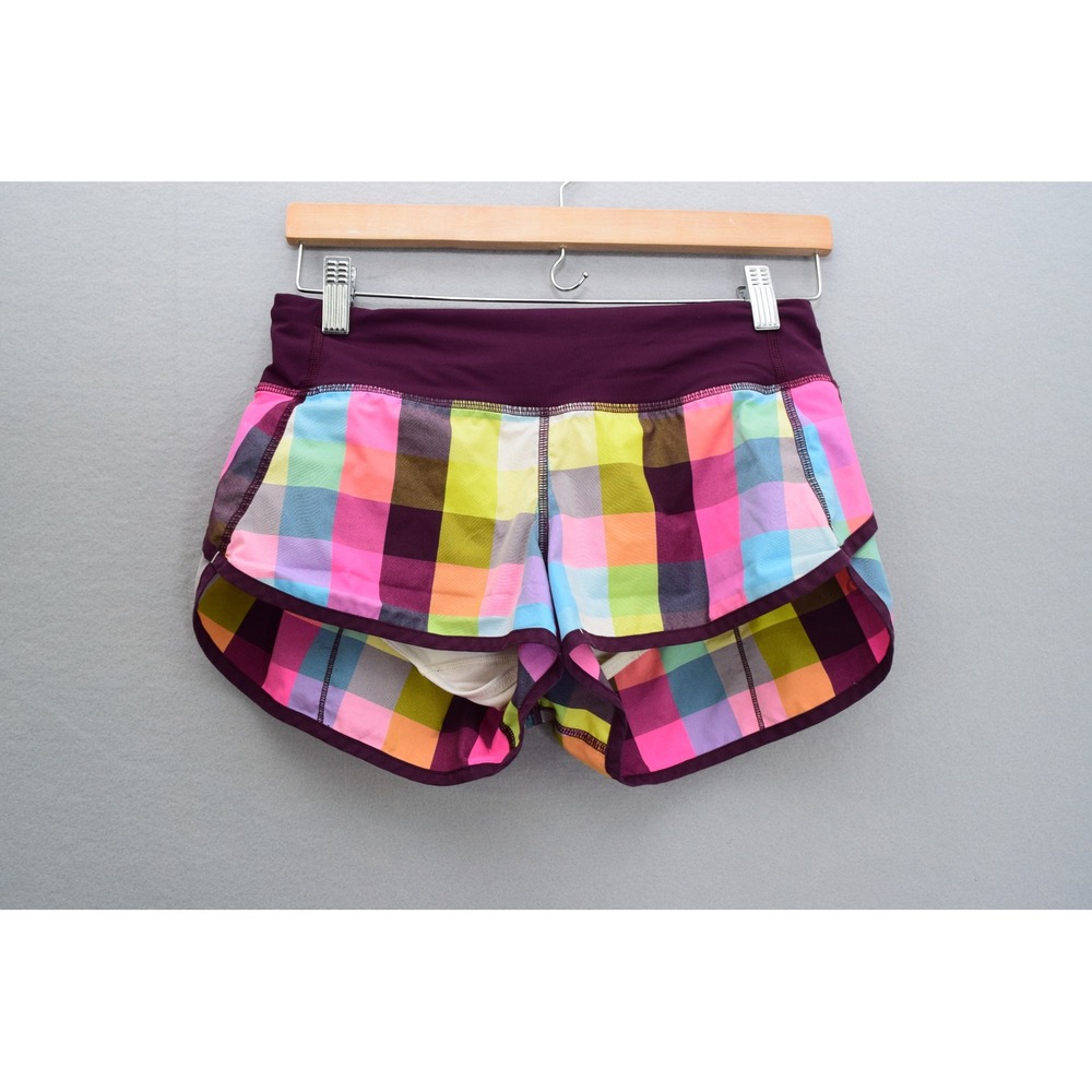 Lululemon Run Speed Shorts 2? X 2" Plum Sea Check Plaid Running Lined